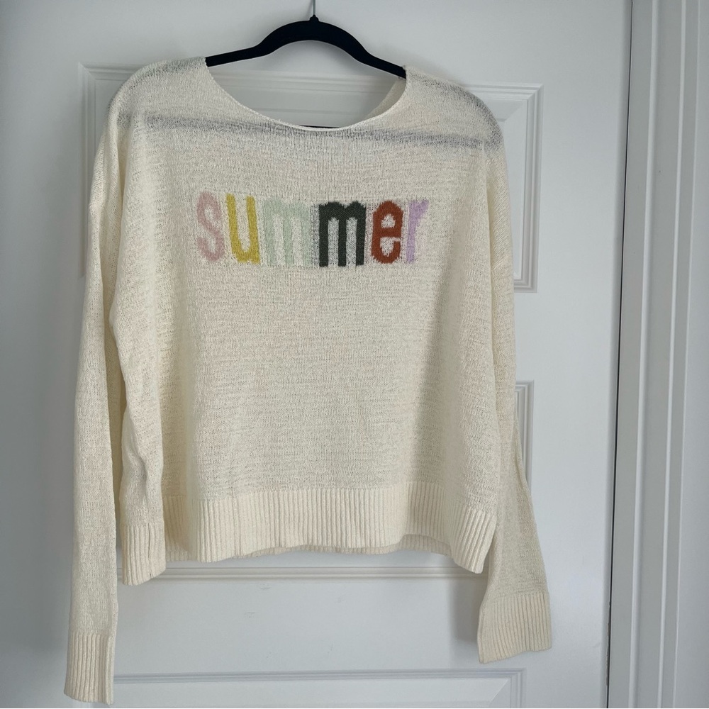LOFT Cream Crew Neck Sweater with Playful Design